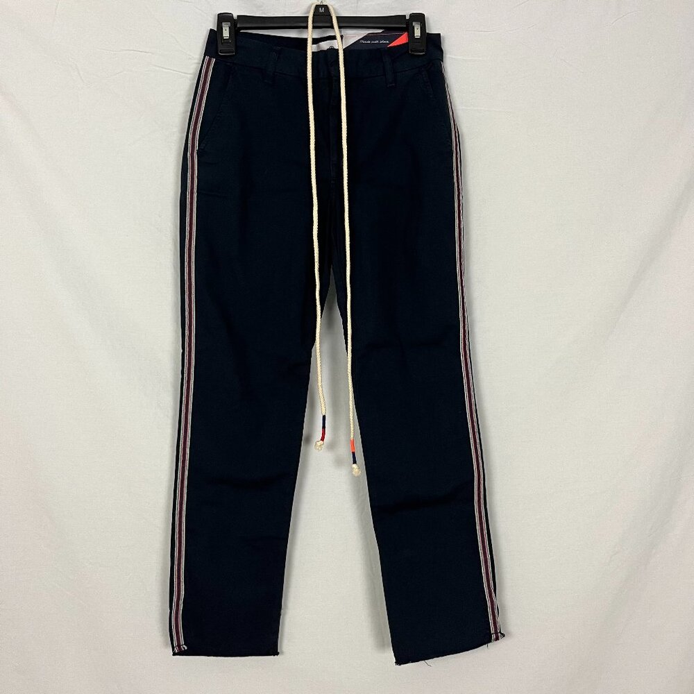 NWT Sundry Side Stripe Navy Straight Leg Pants with Rope Belt Size 24